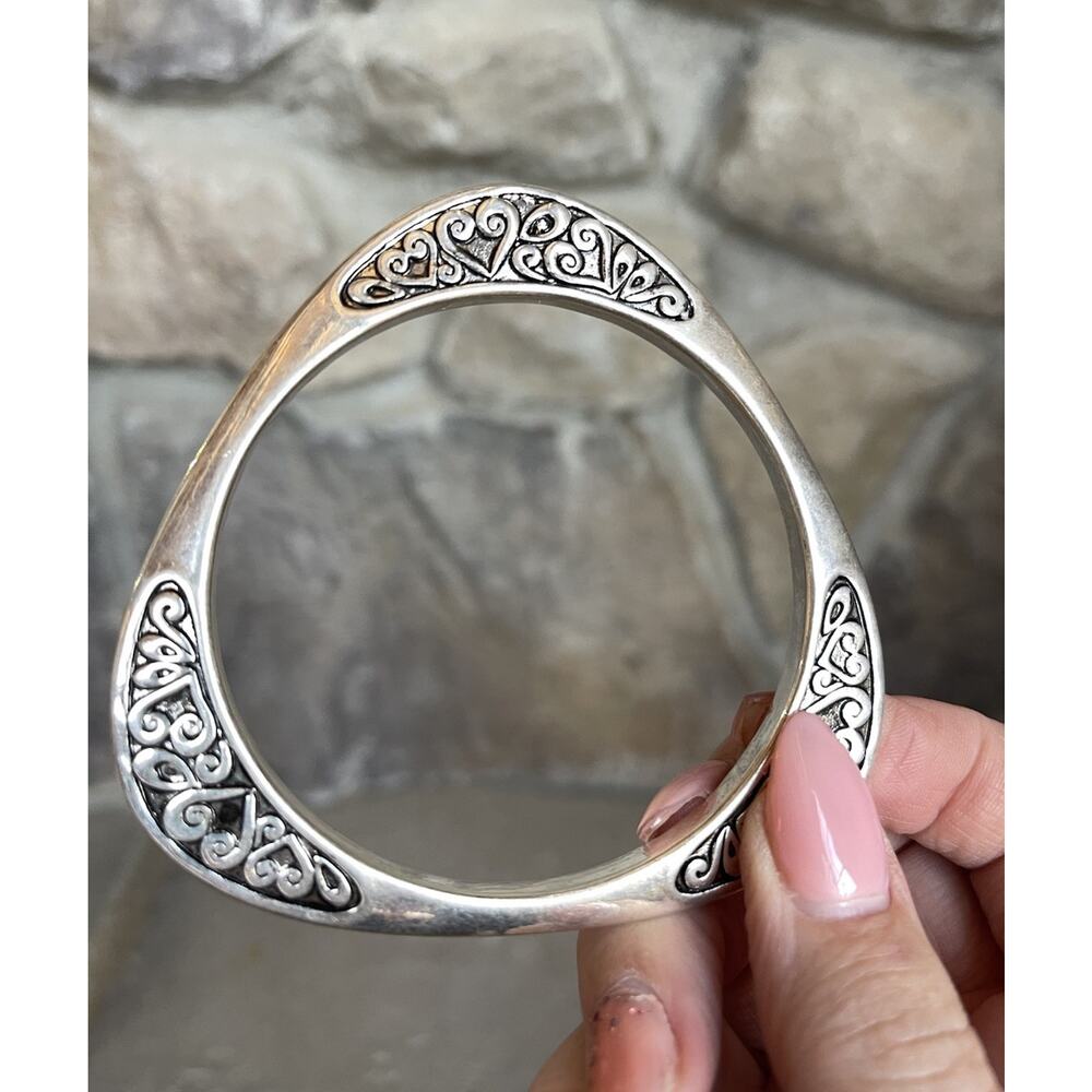 Vintage Silver Tone Scroll Design Bangle Bracelet Boho Southwestern Triangular